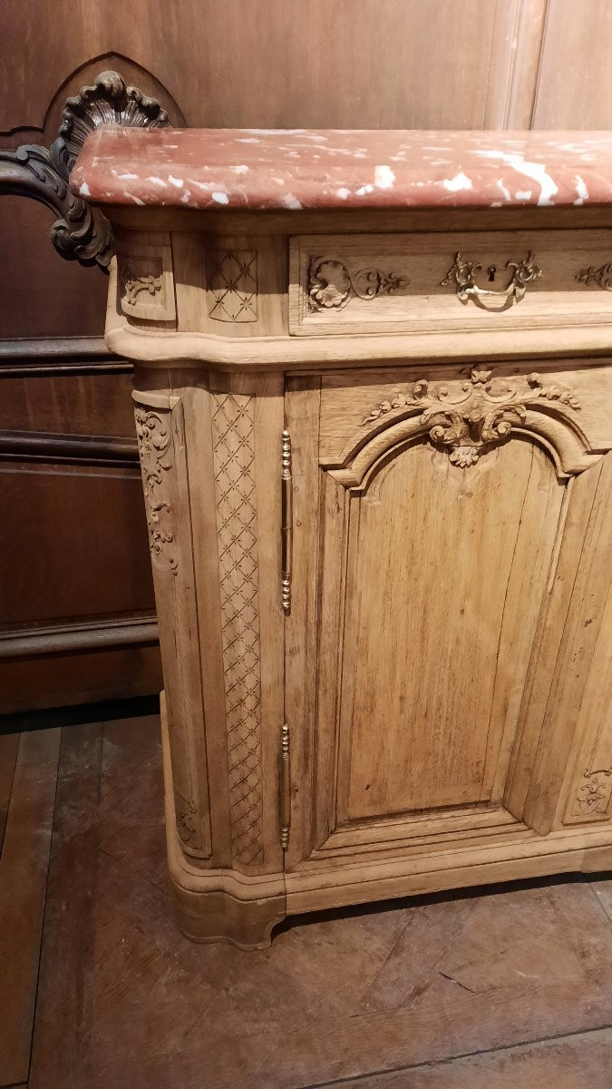 Buffet  de boiserie liégeois plateau marbre rouge -photo-2