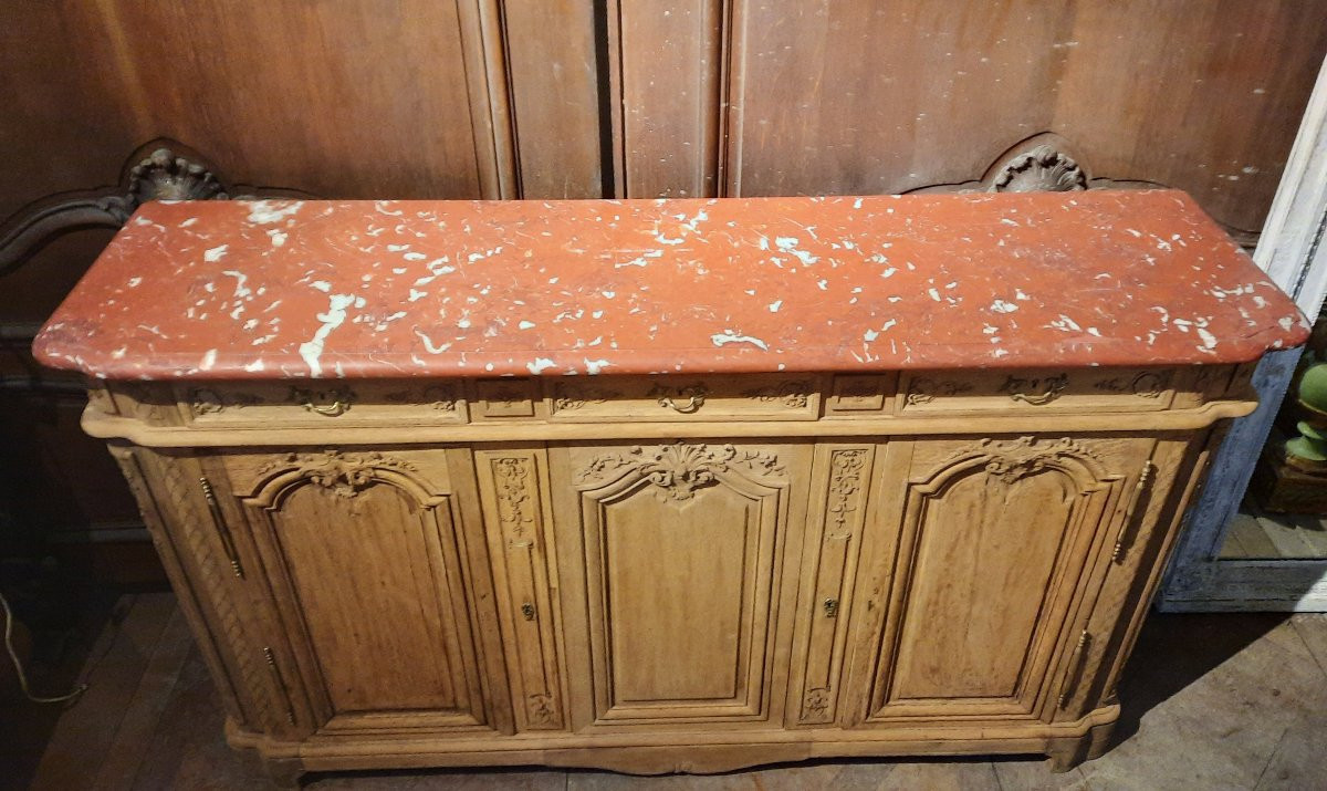 Buffet  de boiserie liégeois plateau marbre rouge -photo-5