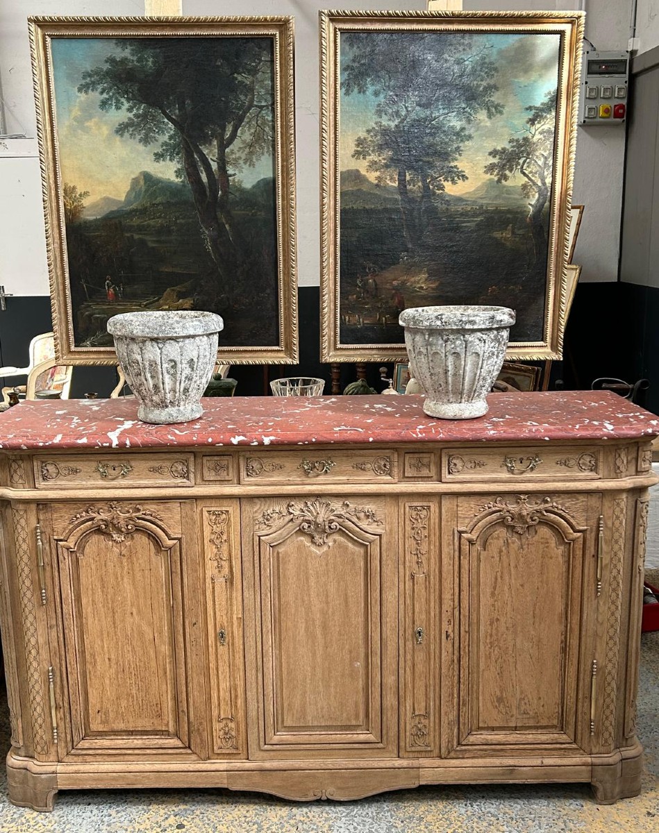 Buffet  de boiserie liégeois plateau marbre rouge 