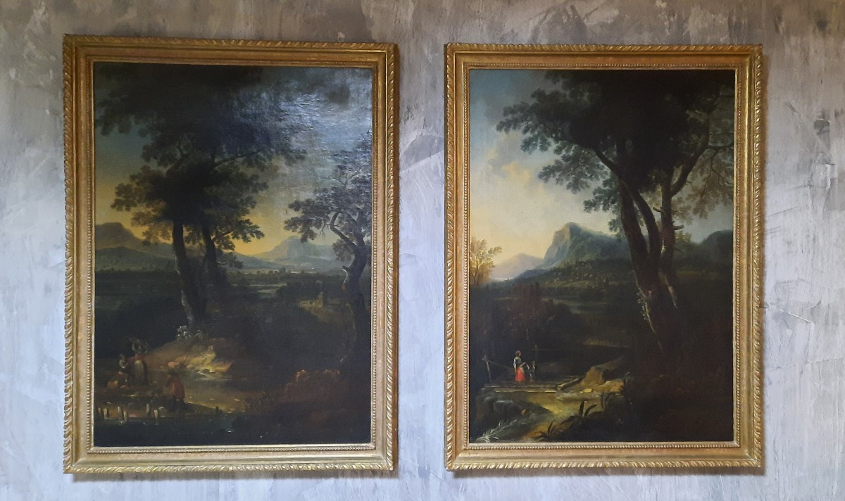 Paire d'huiles sur toile d'après Vernet