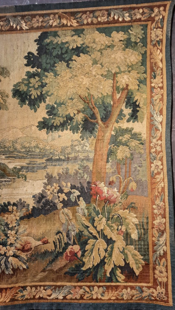 Tapisserie Aubusson 18ème représentant un chien à la chasse-photo-3