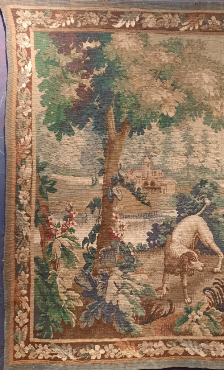 Tapisserie Aubusson 18ème représentant un chien à la chasse-photo-4