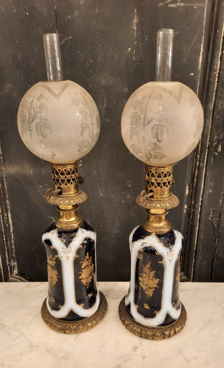 Paire de lampes à pétrole époque Napoléon III -photo-2