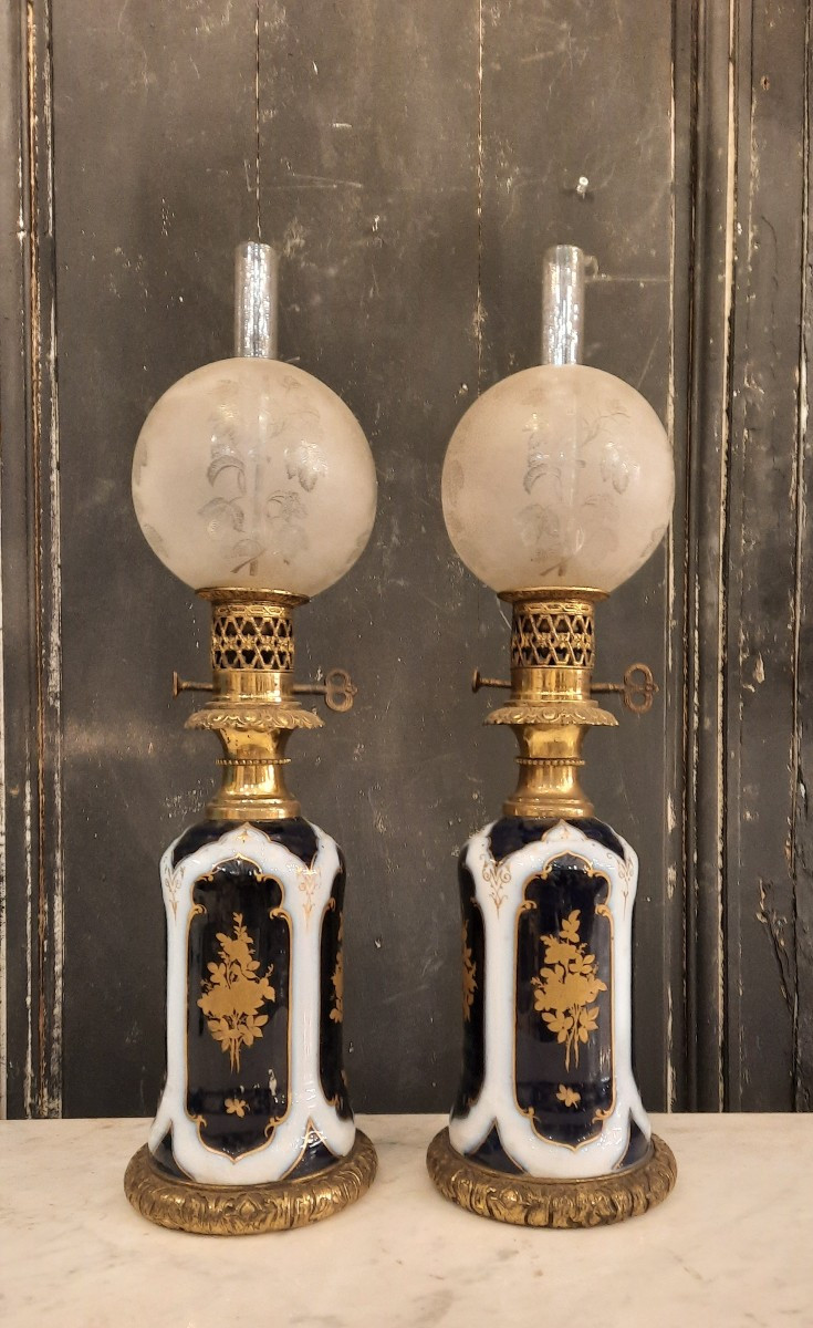 Paire de lampes à pétrole époque Napoléon III 