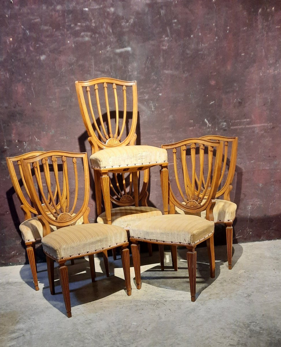 Set Of 6 Louis XVI Style Crested Back Chairs -photo-2