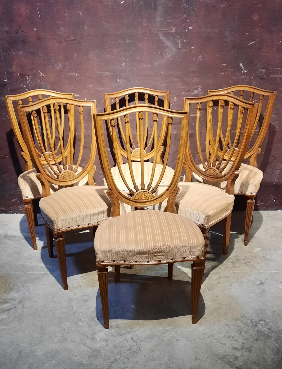 Set Of 6 Louis XVI Style Crested Back Chairs -photo-3