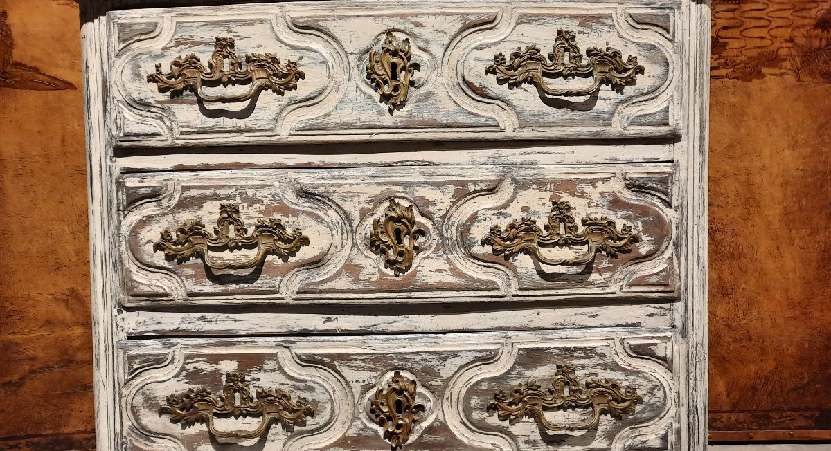 Louis XIV Style Chest Of Drawers In Patinated Walnut, 18th Century -photo-3