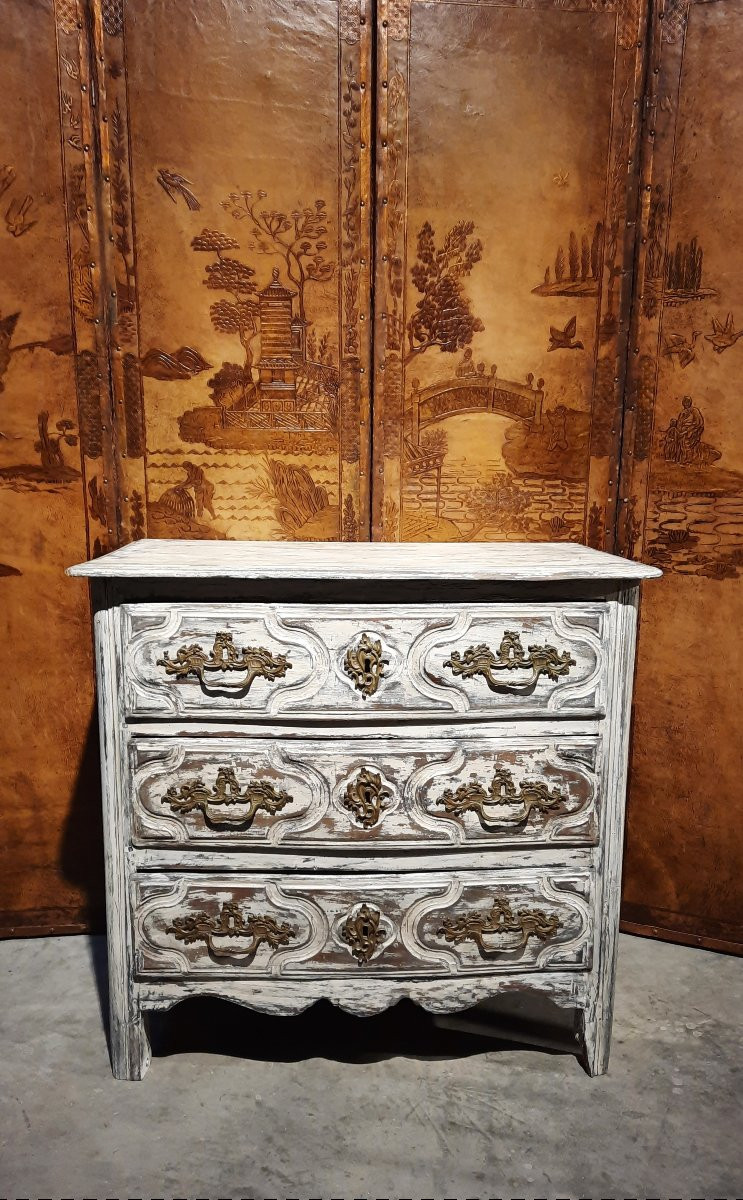 Louis XIV Style Chest Of Drawers In Patinated Walnut, 18th Century -photo-3