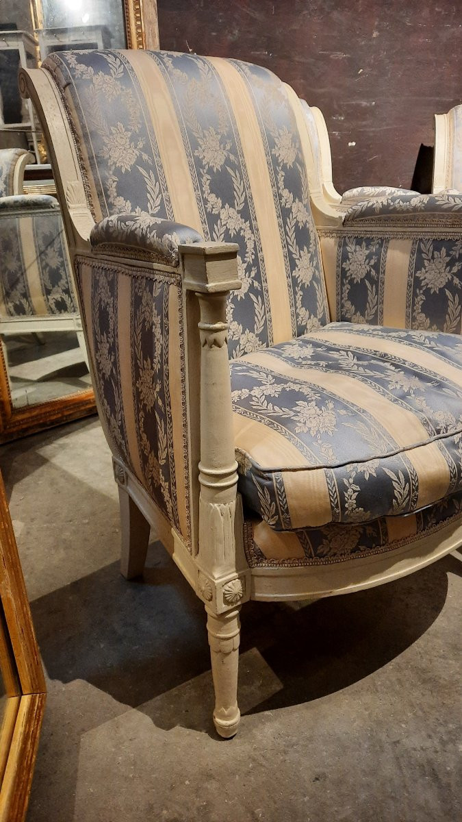 Set Of Four Louis XVI Style Carved Wooden Bergère Chairs -photo-4