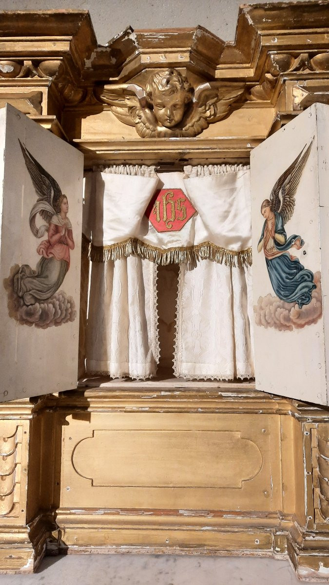Tabernacle en bois sculpté et doré début 19ème siècle -photo-5
