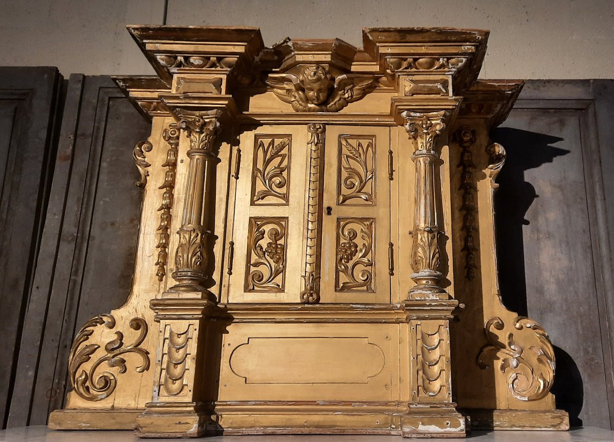 Tabernacle en bois sculpté et doré début 19ème siècle -photo-6
