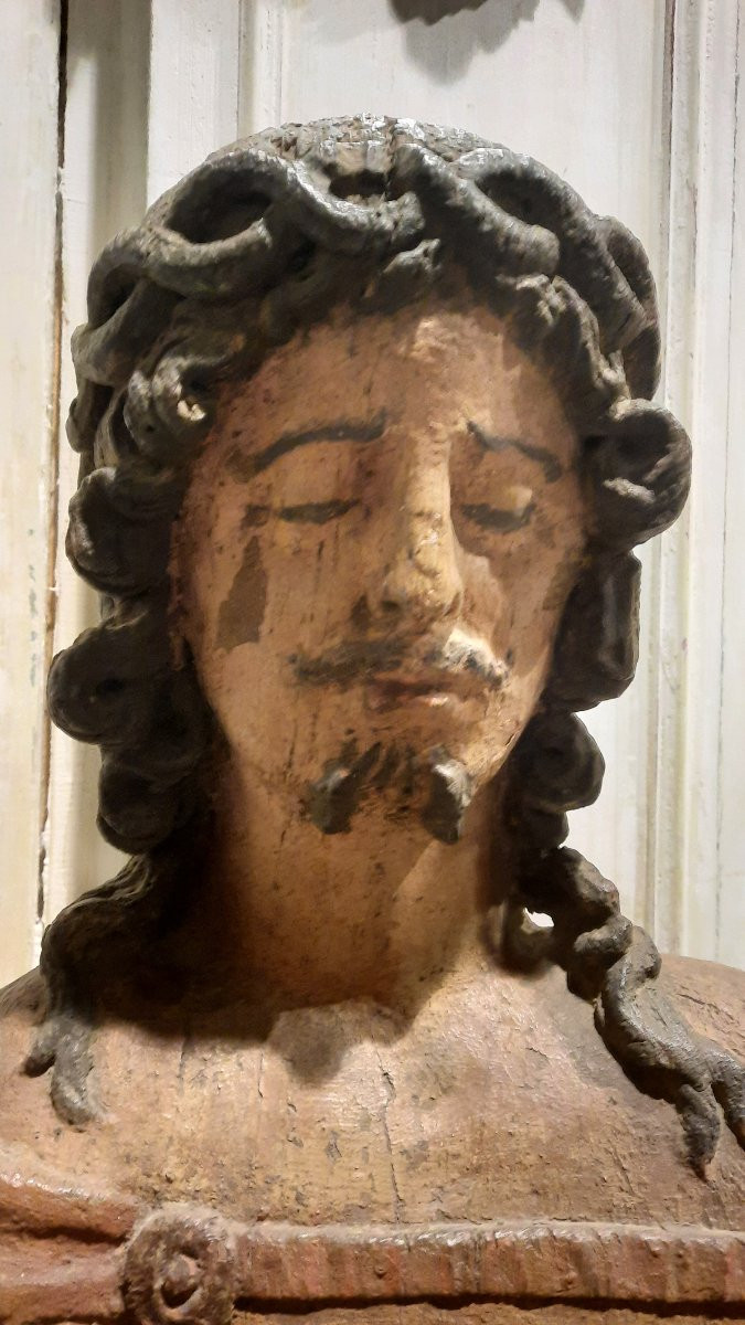 18th Century Oak Statue Depicting "christ In Chains"-photo-3