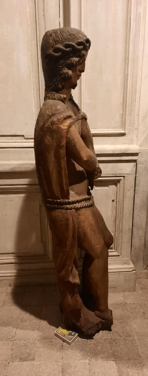 18th Century Oak Statue Depicting "christ In Chains"-photo-1