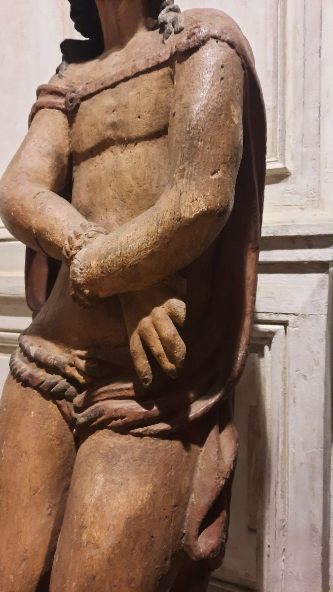 18th Century Oak Statue Depicting "christ In Chains"-photo-5