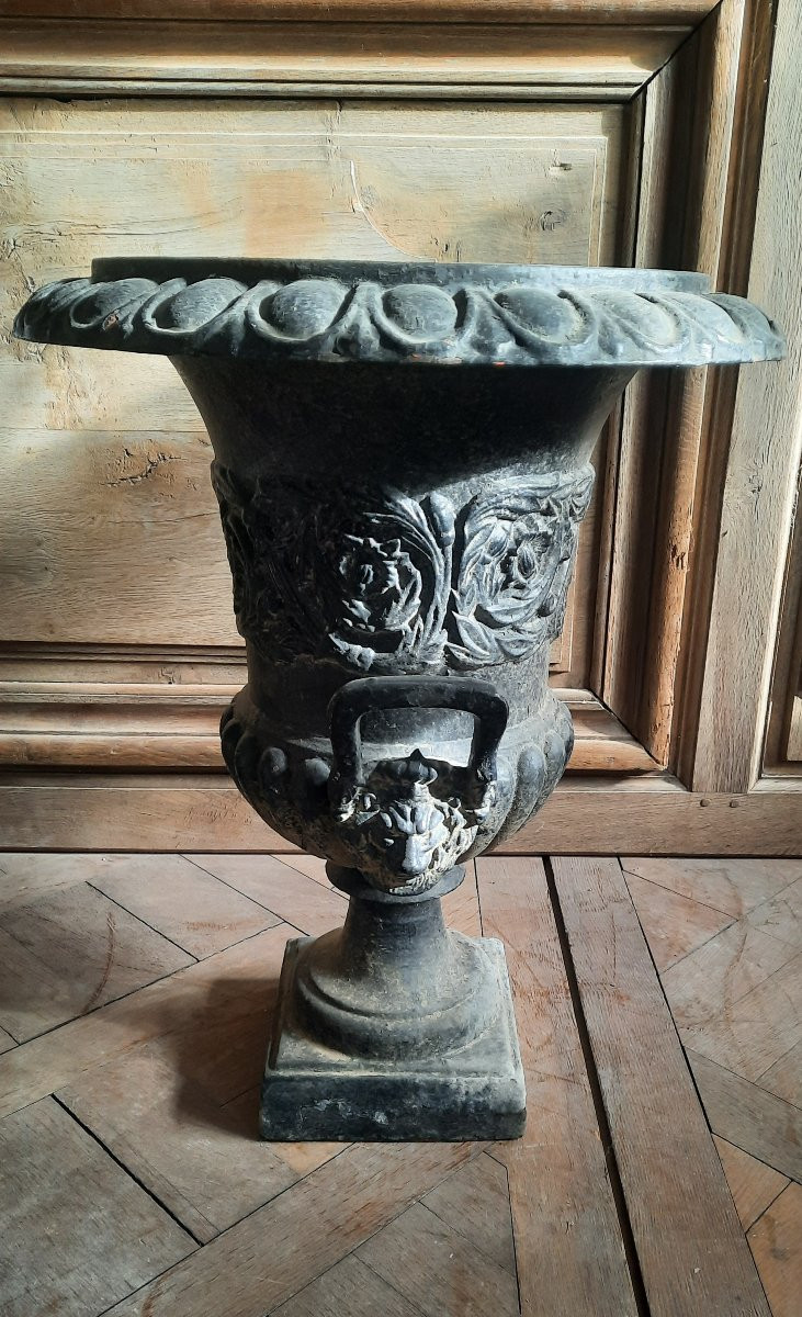 Paire de Vasques Medicis en fonte -photo-3