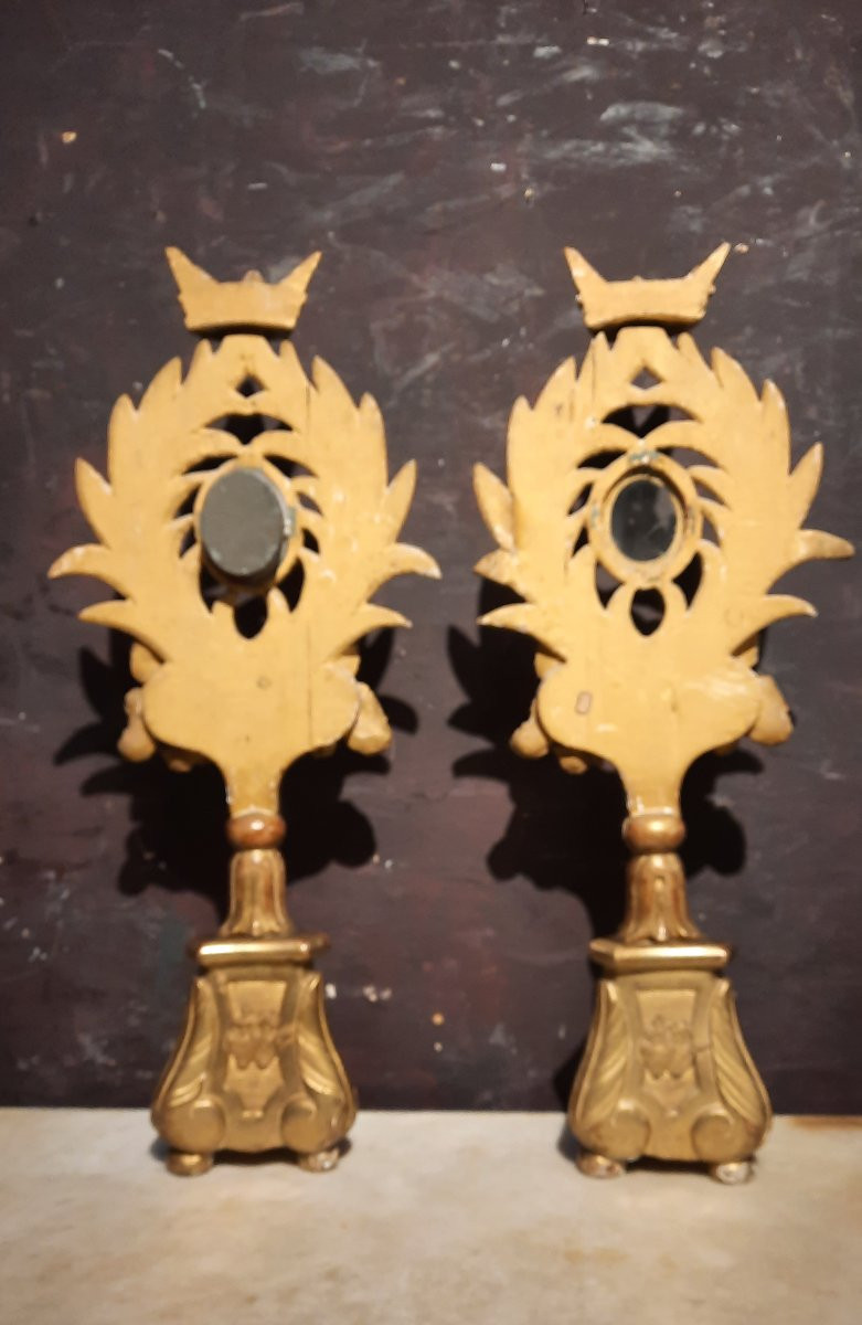 Paire d'ostensoirs en bois et stück doré 19ème siècle -photo-2