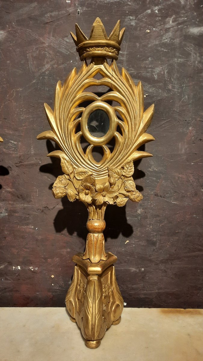 Paire d'ostensoirs en bois et stück doré 19ème siècle -photo-4