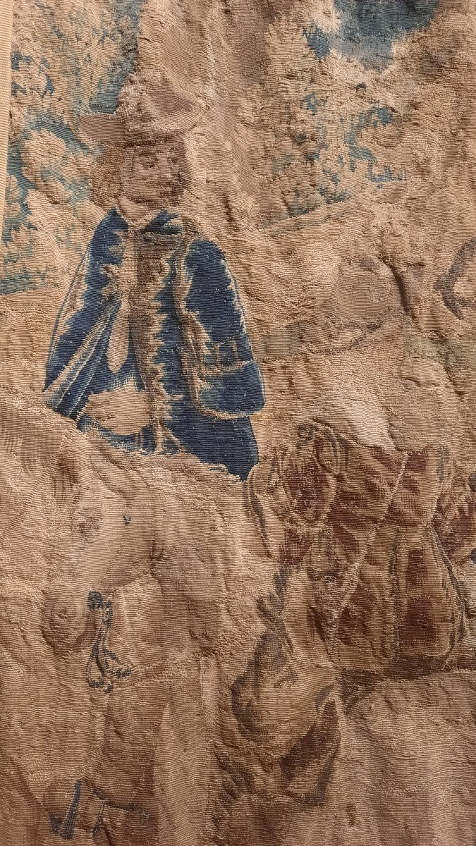 Tapisserie Aubusson 18ème siècle représentant une scène de chasse à cheval -photo-2