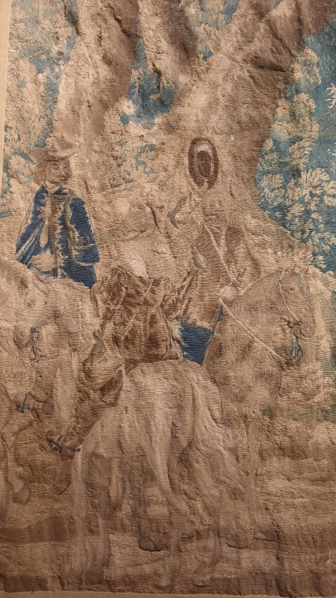 Tapisserie Aubusson 18ème siècle représentant une scène de chasse à cheval -photo-3