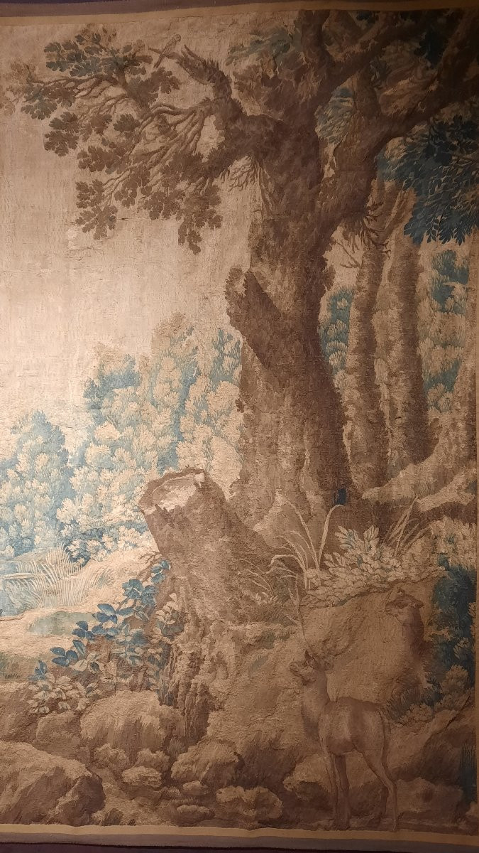 Tapisserie Aubusson 18ème siècle représentant une scène de chasse à cheval -photo-1