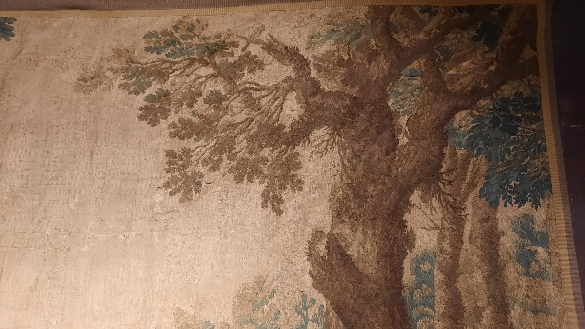 Tapisserie Aubusson 18ème siècle représentant une scène de chasse à cheval -photo-2