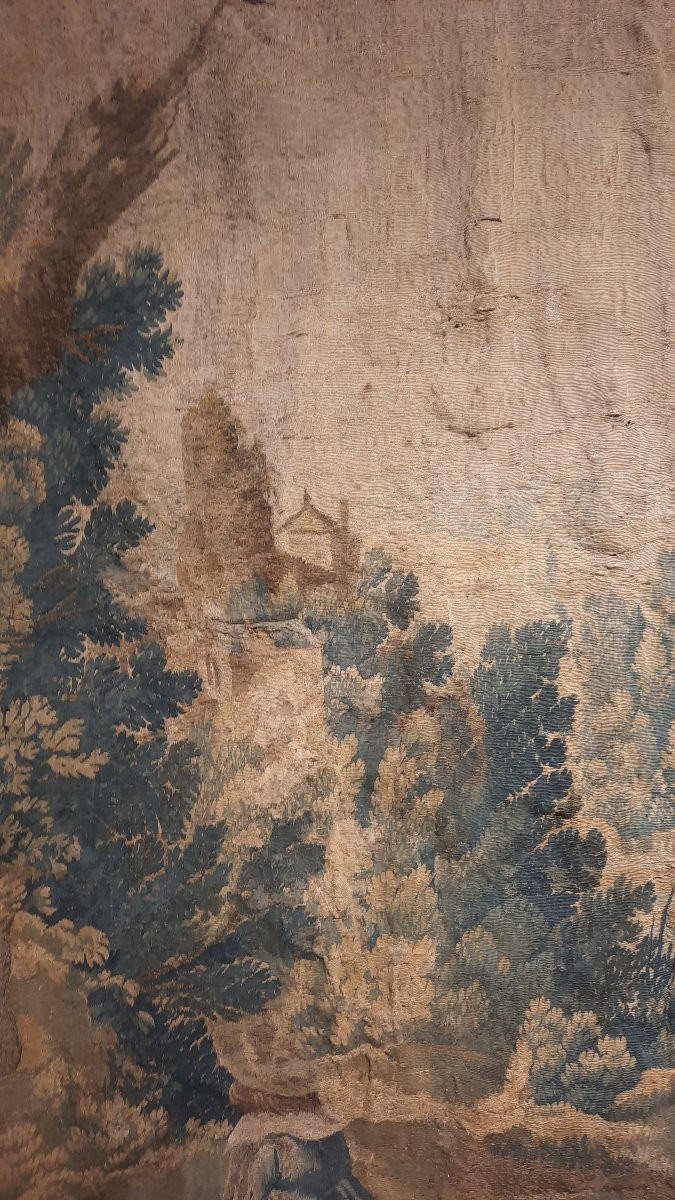 Tapisserie Aubusson 18ème siècle représentant une scène de chasse à cheval -photo-3