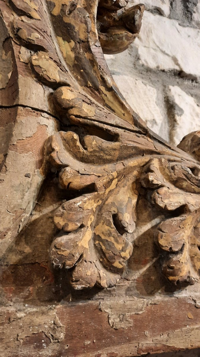 Fronton en bois sculpté polychrome 18eme siècle -photo-3