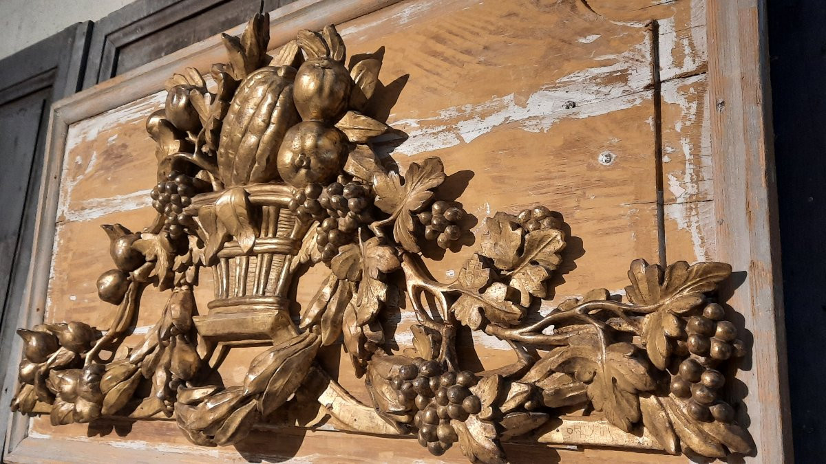 18th Century Gilded Carved Wood Door Top-photo-3