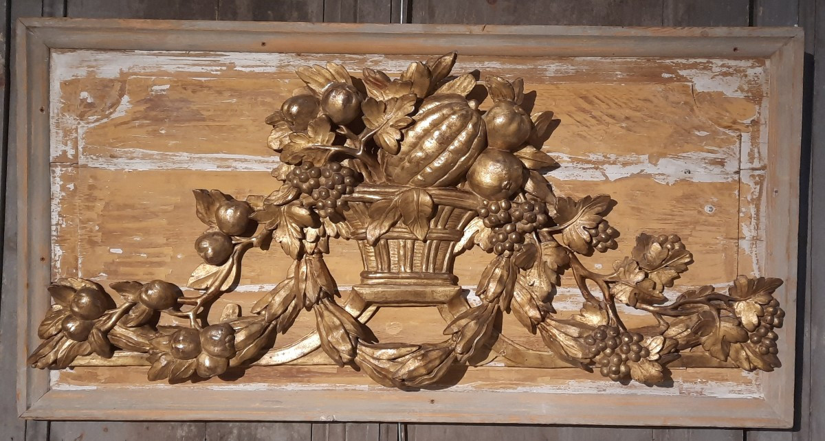 18th Century Gilded Carved Wood Door Top
