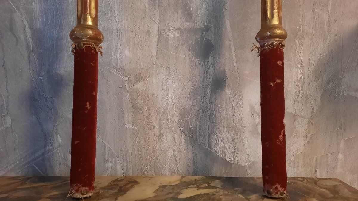 Pair Of Processional Crosses In Gilded Carved Wood-photo-2