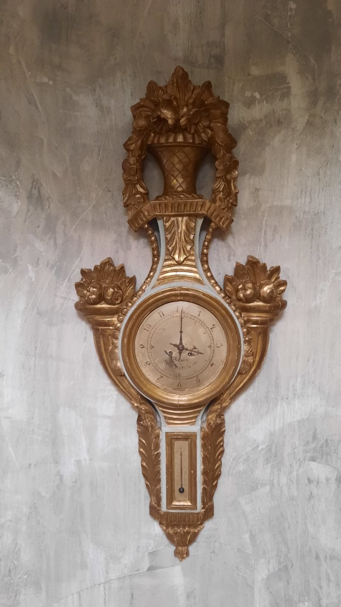 Barometer And Clock In Gilded Carved Wood -photo-2