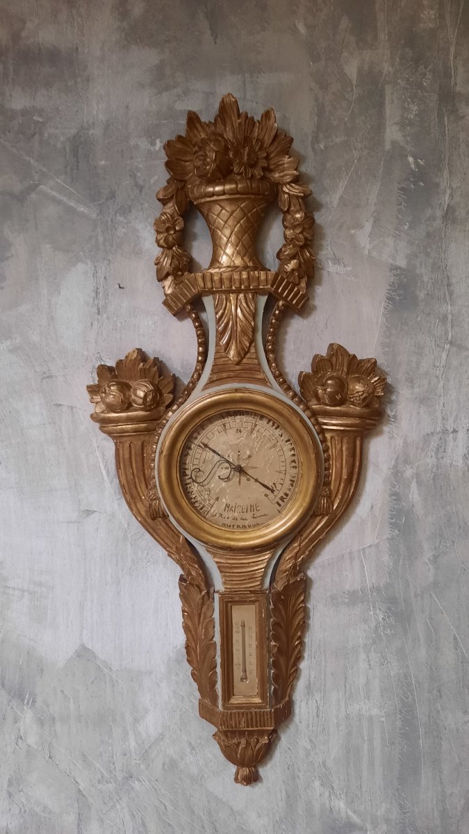 Barometer And Clock In Gilded Carved Wood -photo-3
