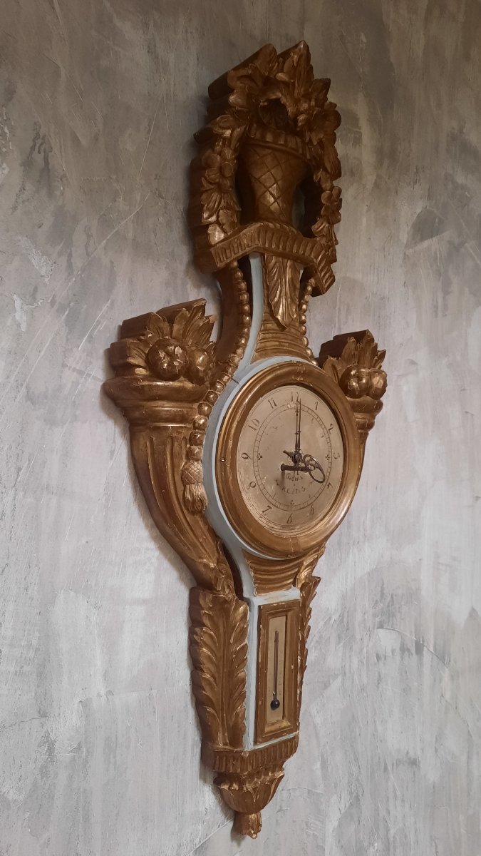 Barometer And Clock In Gilded Carved Wood -photo-4