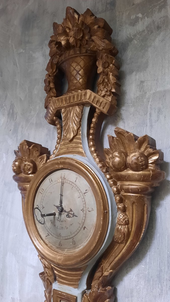 Barometer And Clock In Gilded Carved Wood -photo-1