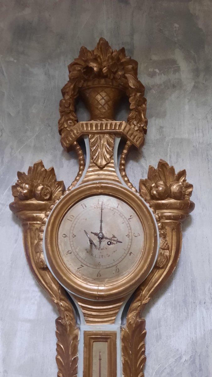 Barometer And Clock In Gilded Carved Wood -photo-2