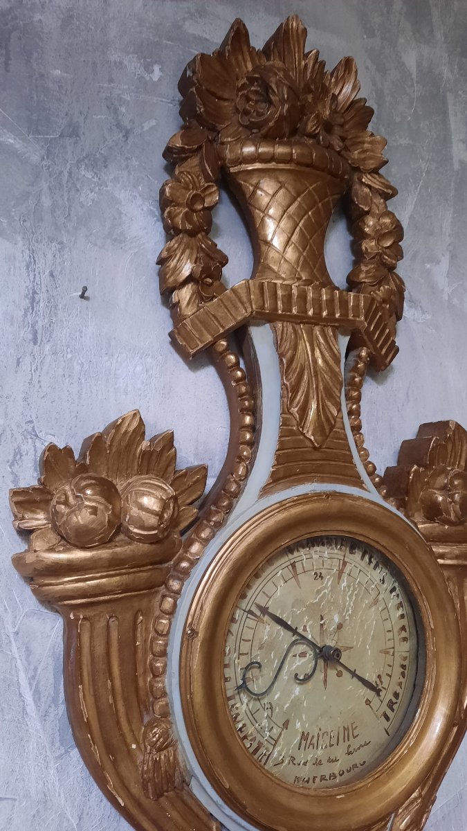 Barometer And Clock In Gilded Carved Wood -photo-3