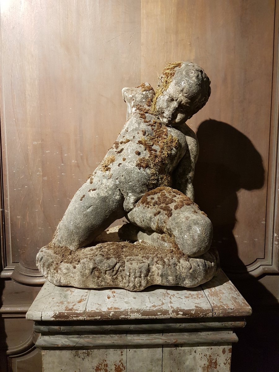 Putti En Pierre Sculptée XVII ème Siècle 