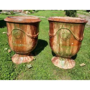 Pair Of Anduze Glazed Terracotta Vases