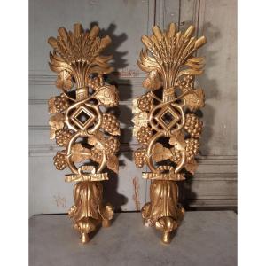 Pair Of Gilded Carved Wood Elements 