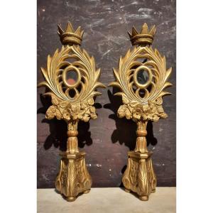 Paire d'ostensoirs en bois et stück doré 19ème siècle 