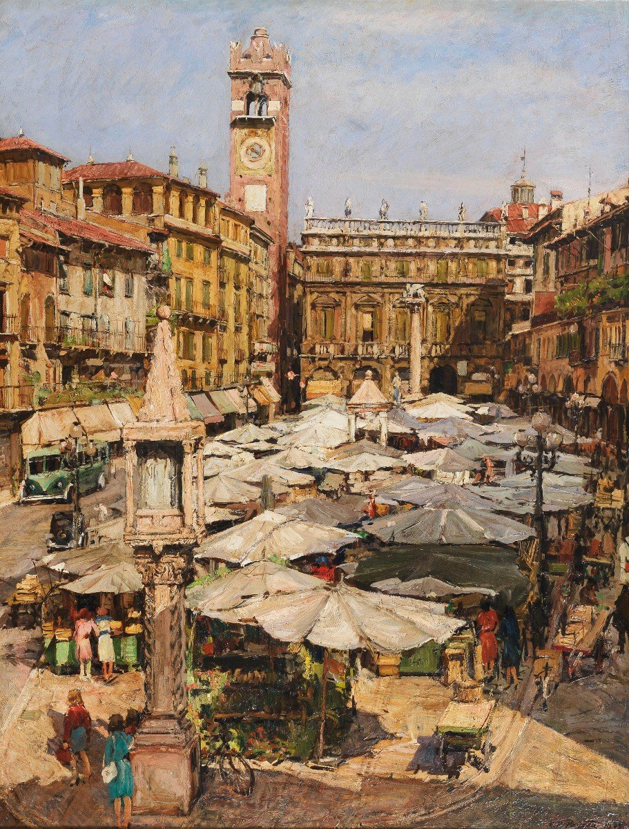 Mario Paolo Pajetta - Après-midi d'été Sur La Piazza Delle Erbe à Vérone