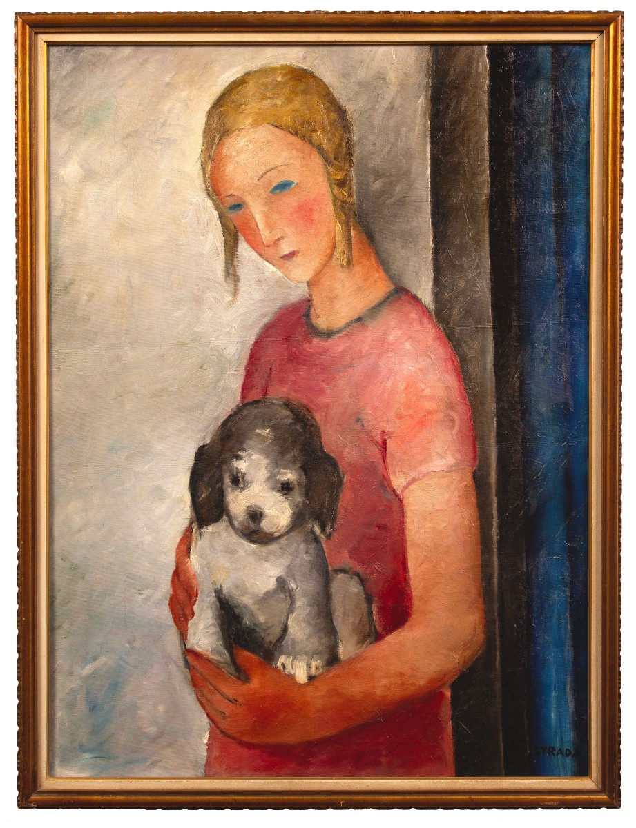 Nino Strada Jeune fille avec petit chien 
