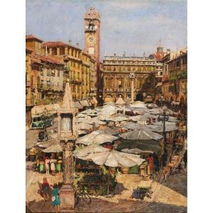 Mario Paolo Pajetta - Après-midi d'été Sur La Piazza Delle Erbe à Vérone