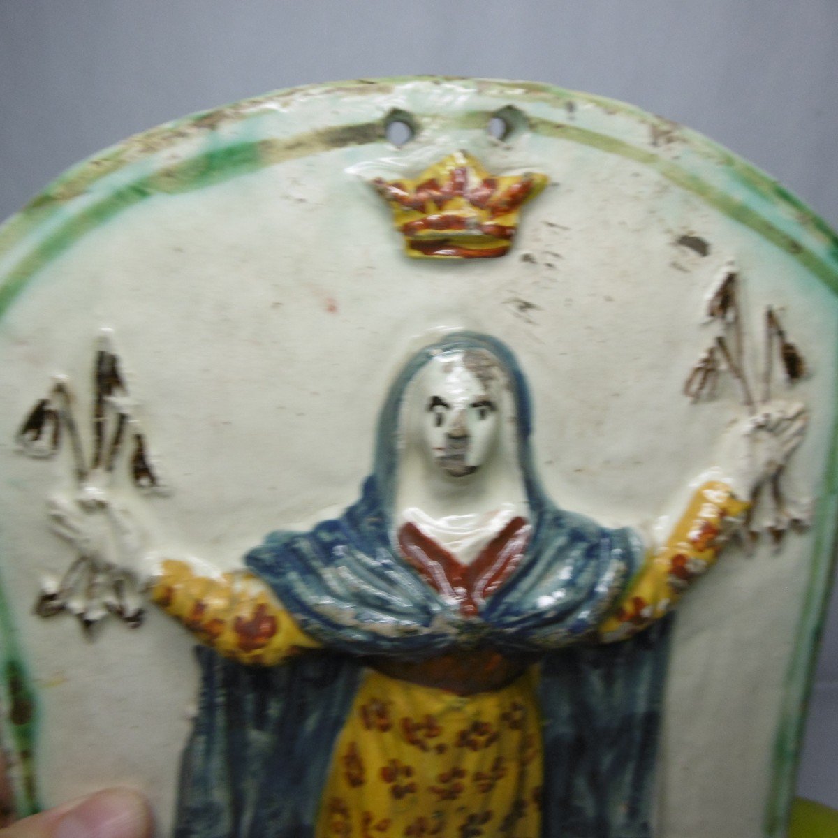 Italian Earthenware Plate Representing Virgin 18-19th-photo-5