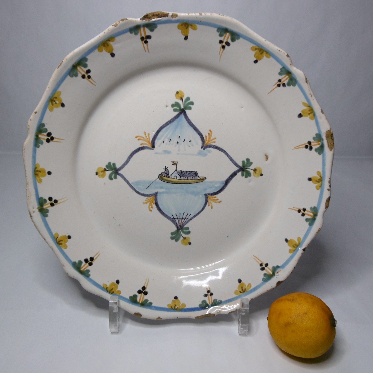 Boat Plate In Nevers Faience Eighteenth Century