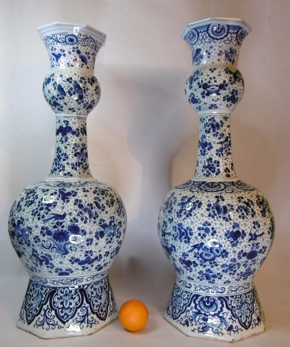 Delft Paire De Tres Grands Vases Marques Fin XVIIIéme Siecle