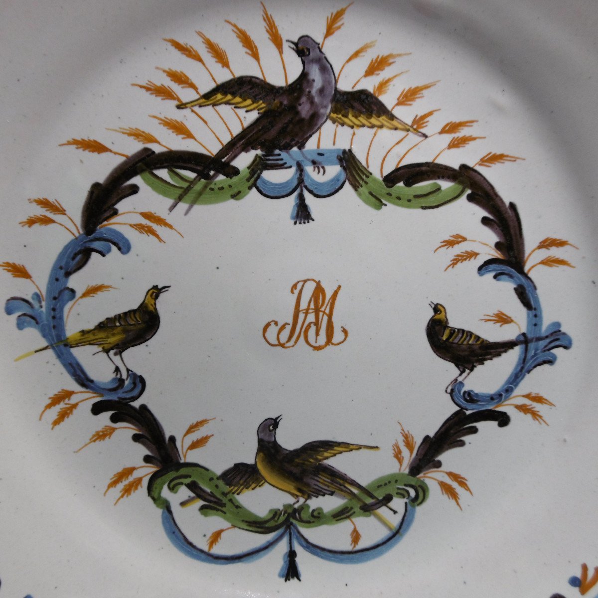 Nevers Earthenware Plate Decorated With Birds And A Monogram D Eighteenth Time-photo-4