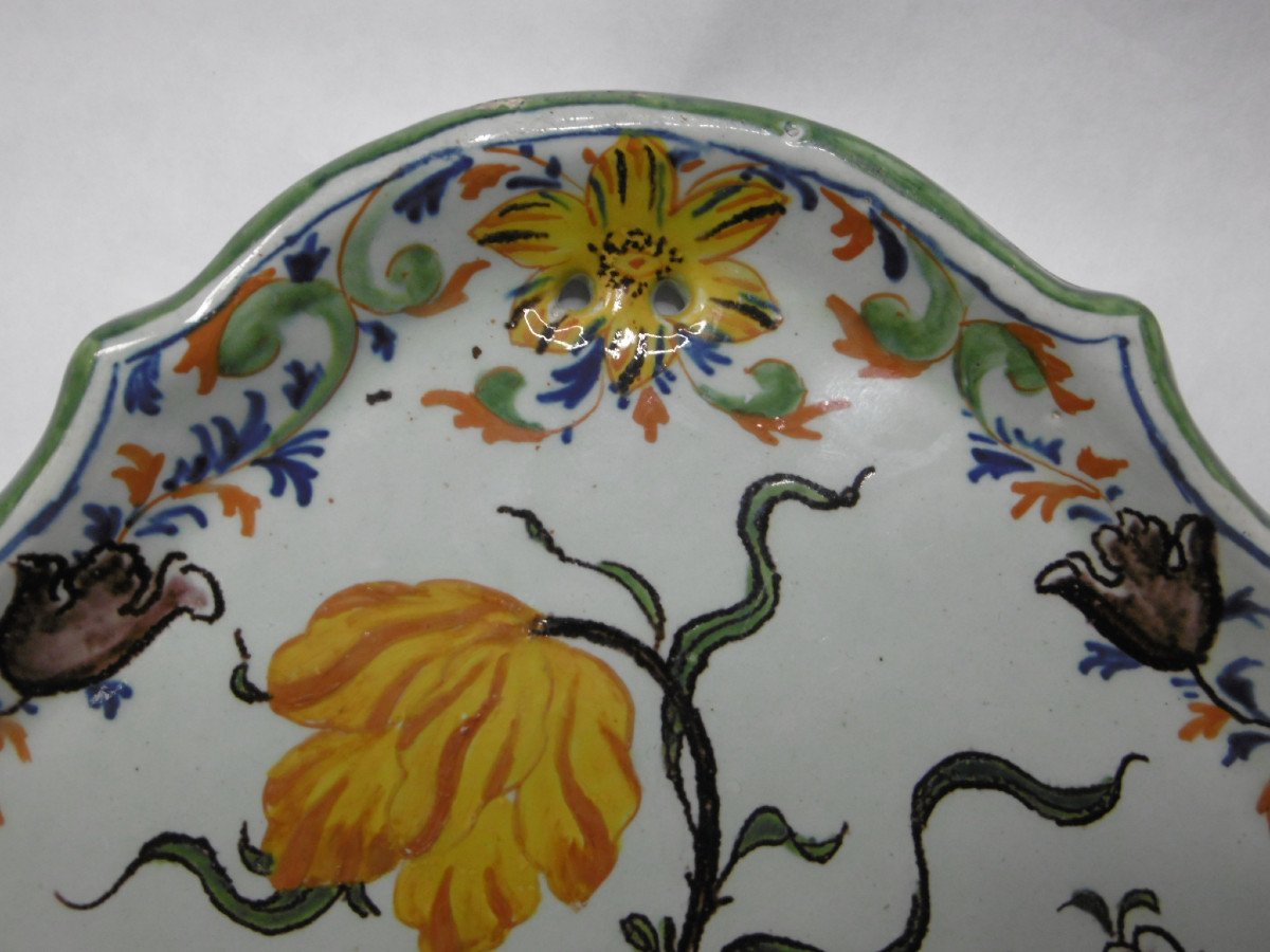 Plaque En Faience De Delft A Decor Floral d'Epoque XVIIIéme Siecle-photo-2