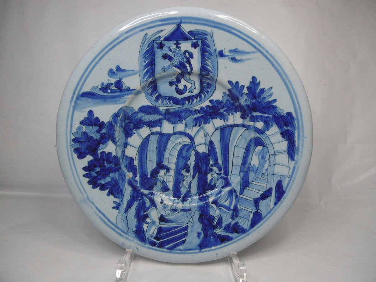 Pair Of Armored Plates With Biblical Decor In Nevers Faience, 17th Century-photo-3