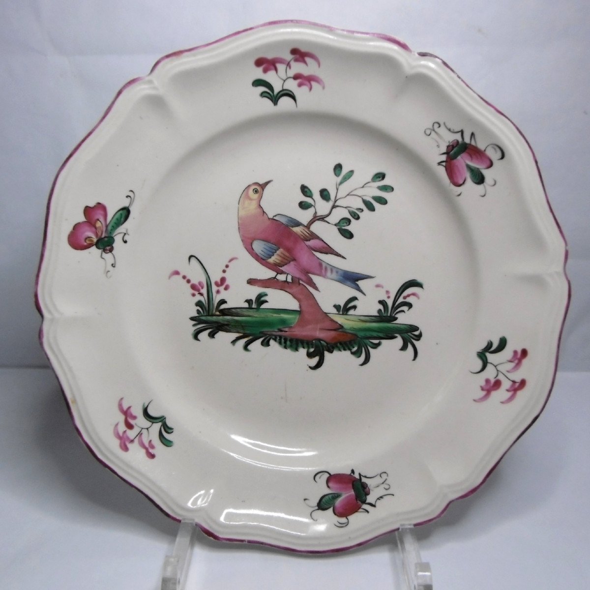 Faience Fine De Luneville ou Moyen  Assiette A l'Oiseau d'Epoque Fin XVIIIéme Siecle